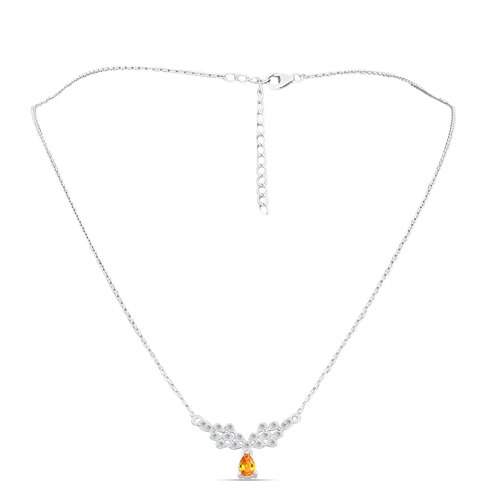 Stříbro 925/1000 - Náhrdelník s Padparadscha Safírem a Bílým Topazem - Karátové číslo: 0.68. přibližná hmotnost: 3.44 gramů 1 