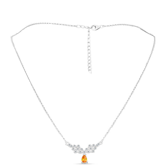 Stříbro 925/1000 - Náhrdelník s Padparadscha Safírem a Bílým Topazem - Karátové číslo: 0.68. přibližná hmotnost: 3.44 gramů