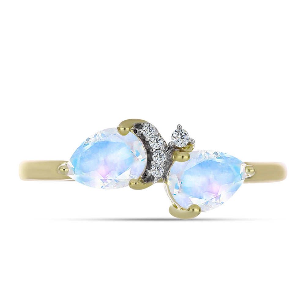 Pozlacené stříbro 925/1000 Prsten s Duhovým Měsíčním Kamenem a Bílým Topazem - Karátové číslo: 1.44. přibližná hmotnost: 2.53 gramů 1 