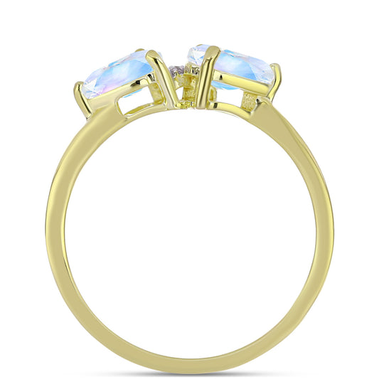 Pozlacené stříbro 925/1000 Prsten s Duhovým Měsíčním Kamenem a Bílým Topazem - Karátové číslo: 1.44. přibližná hmotnost: 2.53 gramů