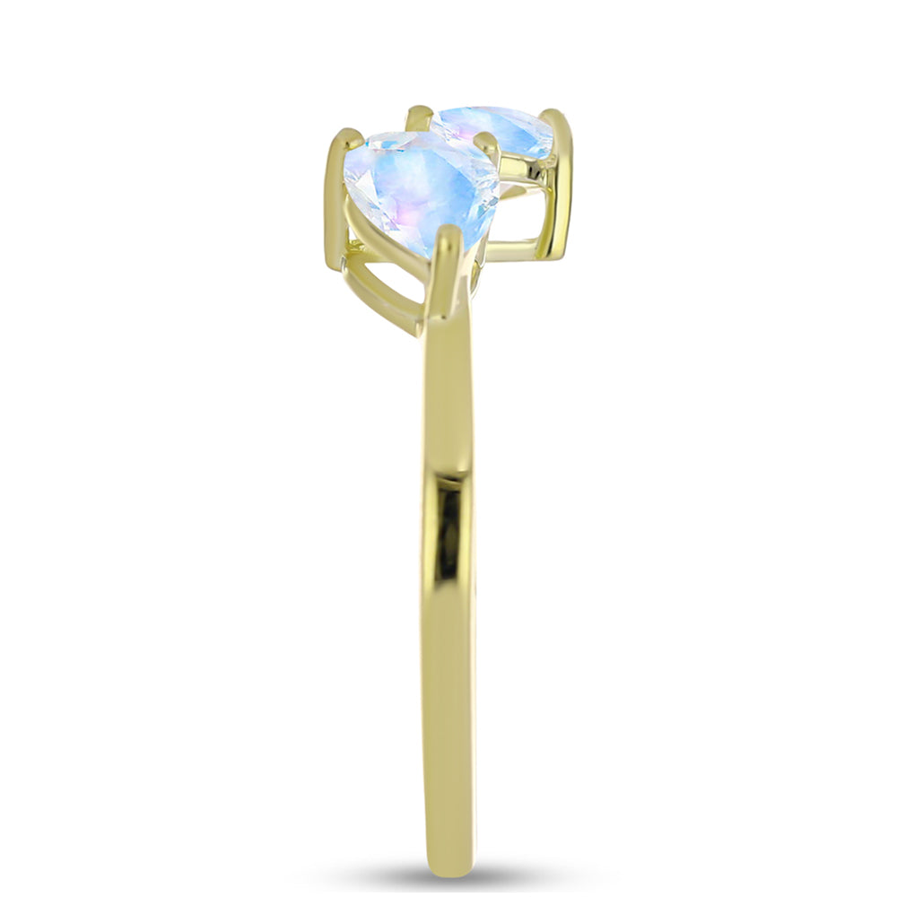 Pozlacené stříbro 925/1000 Prsten s Duhovým Měsíčním Kamenem a Bílým Topazem - Karátové číslo: 1.44. přibližná hmotnost: 2.53 gramů