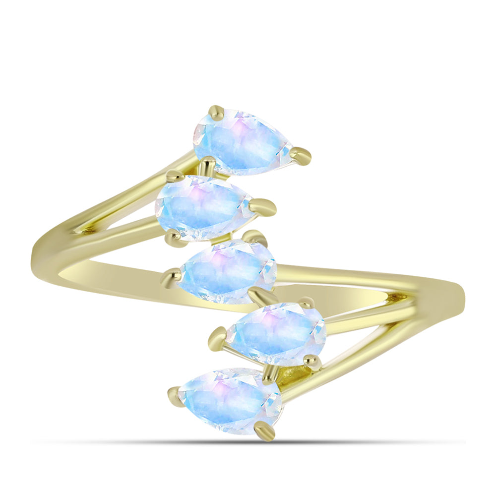 Pozlacené Stříbro 925/1000 - Prsten s Duhovým Měsíčním Kamenem - Karátové číslo: 1.08. přibližná hmotnost: 2.7 gramů 1 