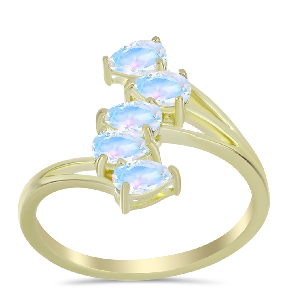 Pozlacené Stříbro 925/1000 - Prsten s Duhovým Měsíčním Kamenem - Karátové číslo: 1.08. přibližná hmotnost: 2.7 gramů 3 