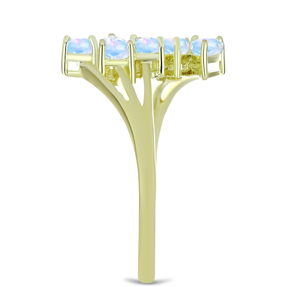 Pozlacené Stříbro 925/1000 - Prsten s Duhovým Měsíčním Kamenem - Karátové číslo: 1.08. přibližná hmotnost: 2.7 gramů 4 