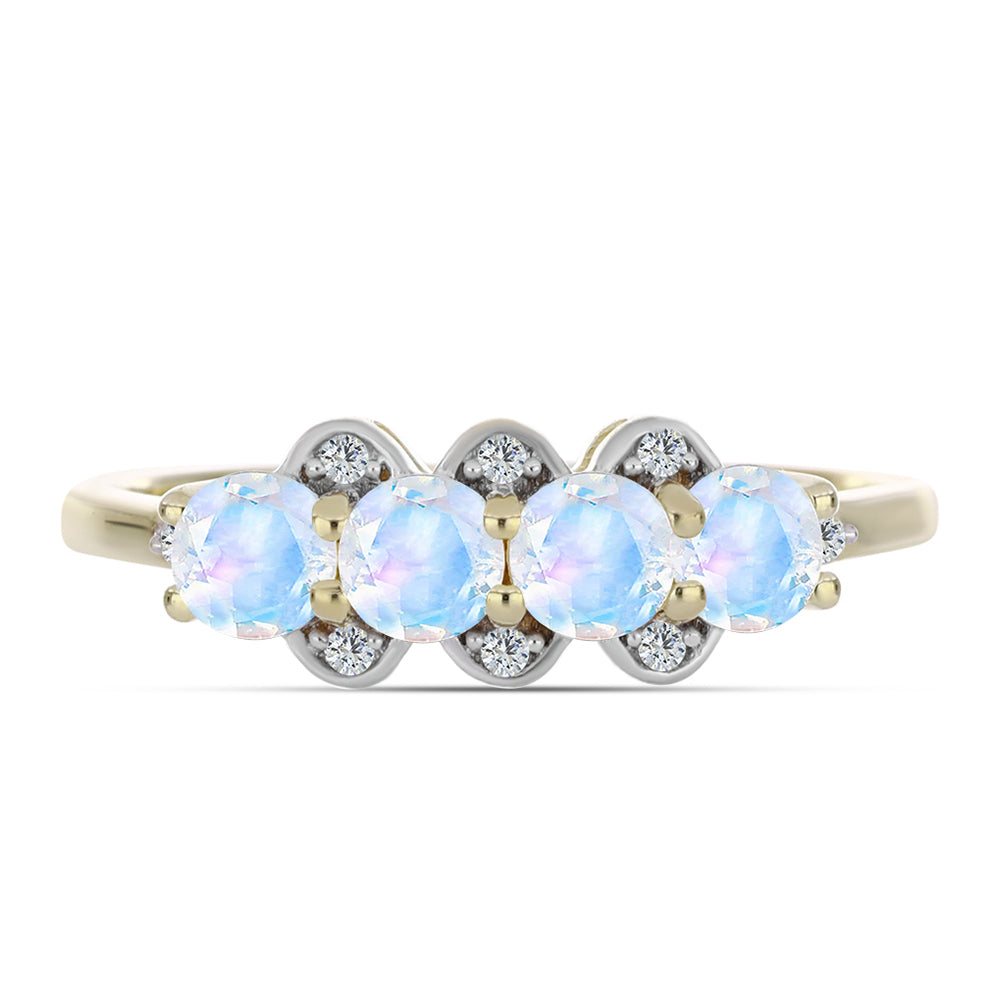 Pozlacené stříbro 925/1000 Prsten s Duhovým Měsíčním Kamenem a Bílým Topazem - Karátové číslo: 1.1. přibližná hmotnost: 2.57 gramů