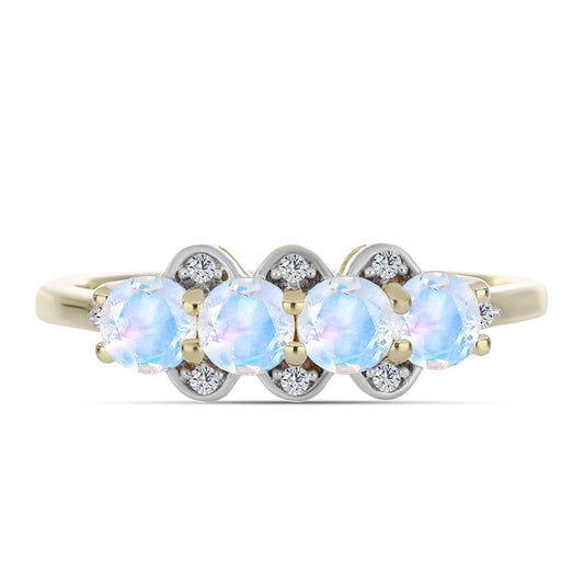 Pozlacené stříbro 925/1000 Prsten s Duhovým Měsíčním Kamenem a Bílým Topazem - Karátové číslo: 1.1. přibližná hmotnost: 2.57 gramů