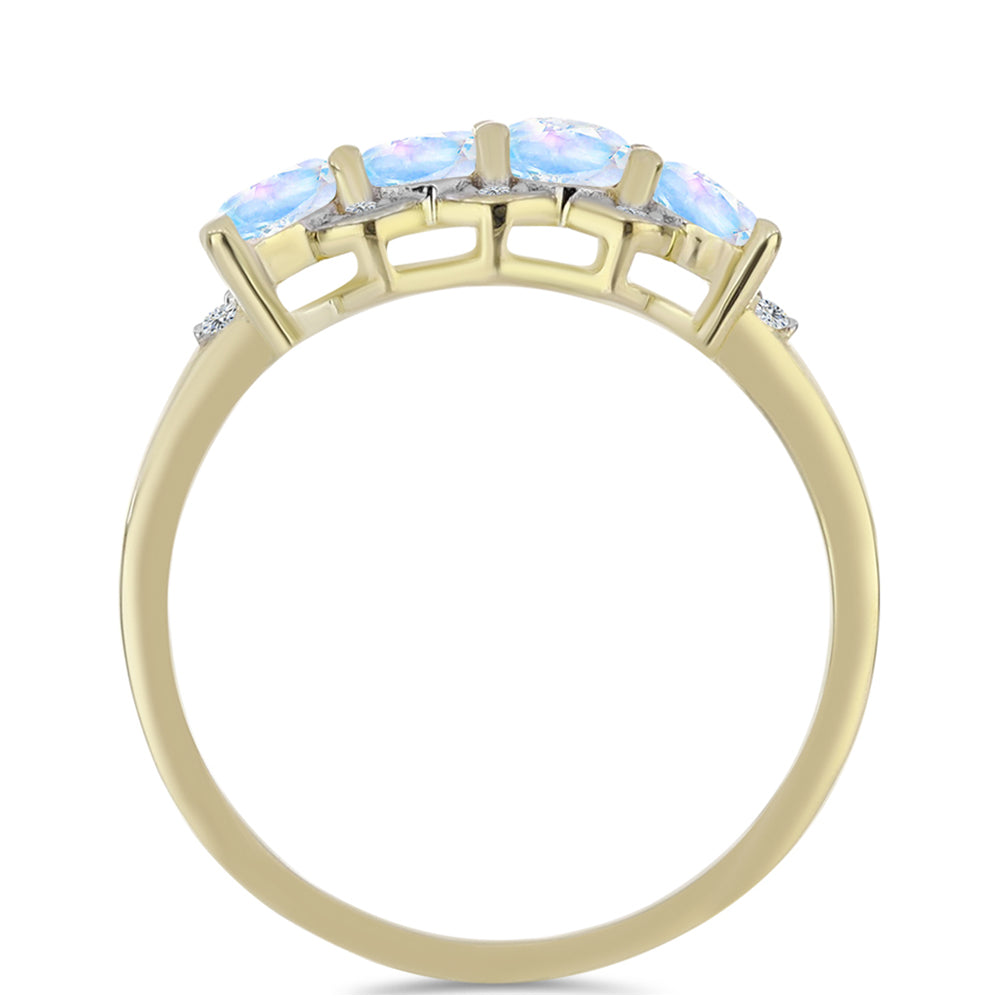 Pozlacené stříbro 925/1000 Prsten s Duhovým Měsíčním Kamenem a Bílým Topazem - Karátové číslo: 1.1. přibližná hmotnost: 2.57 gramů