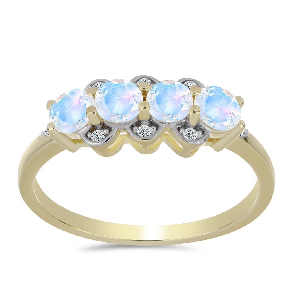 Pozlacené stříbro 925/1000 Prsten s Duhovým Měsíčním Kamenem a Bílým Topazem - Karátové číslo: 1.1. přibližná hmotnost: 2.57 gramů 3 