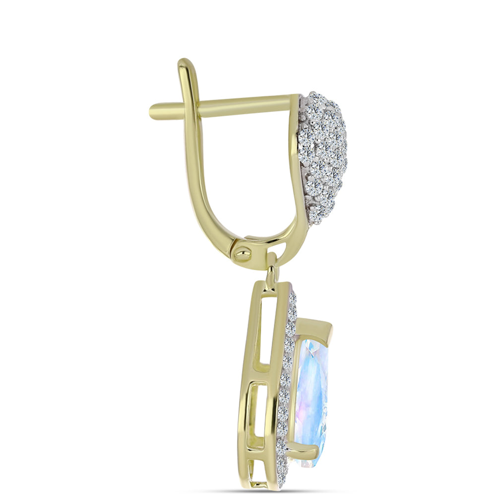 Pozlacené stříbro 925/1000 Náušnice s Duhovým Měsíčním Kamenem a Bílým Topazem - Karátové číslo: 4.56. přibližná hmotnost: 5.42 gramů 2 