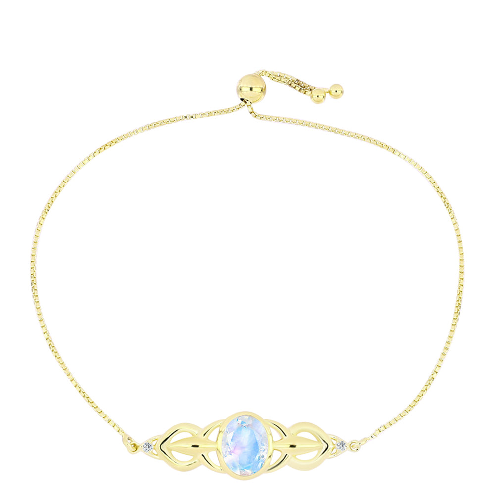 Pozlacené stříbro 925/1000 Náramek s Duhovým Měsíčním Kamenem a Bílým Topazem - Karátové číslo: 2.5. přibližná hmotnost: 7.83 gramů 1 