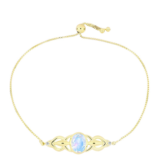 Pozlacené stříbro 925/1000 Náramek s Duhovým Měsíčním Kamenem a Bílým Topazem - Karátové číslo: 2.5. přibližná hmotnost: 7.83 gramů