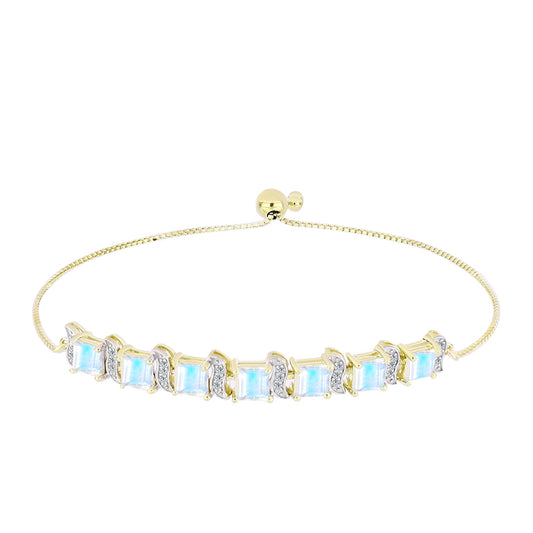 Pozlacený Stříbrný Náramek s Duhovým Měsíčním Kamenem a Bílým Topazem