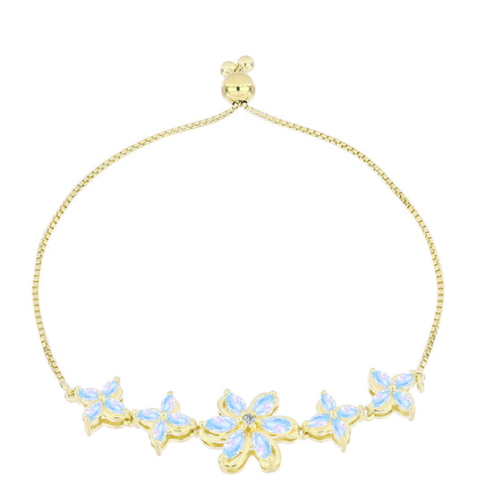 Pozlacený Stříbrný Náramek s Duhovým Měsíčním Kamenem