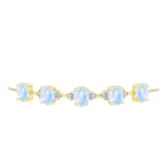 Pozlacený Stříbrný Náramek s Duhovým Měsíčním Kamenem a Bílým Topazem