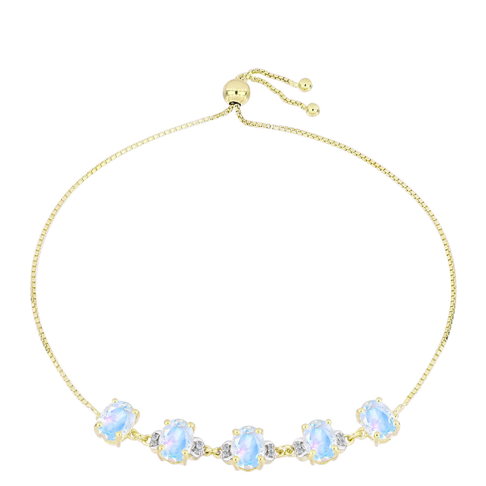 Pozlacený Stříbrný Náramek s Duhovým Měsíčním Kamenem a Bílým Topazem