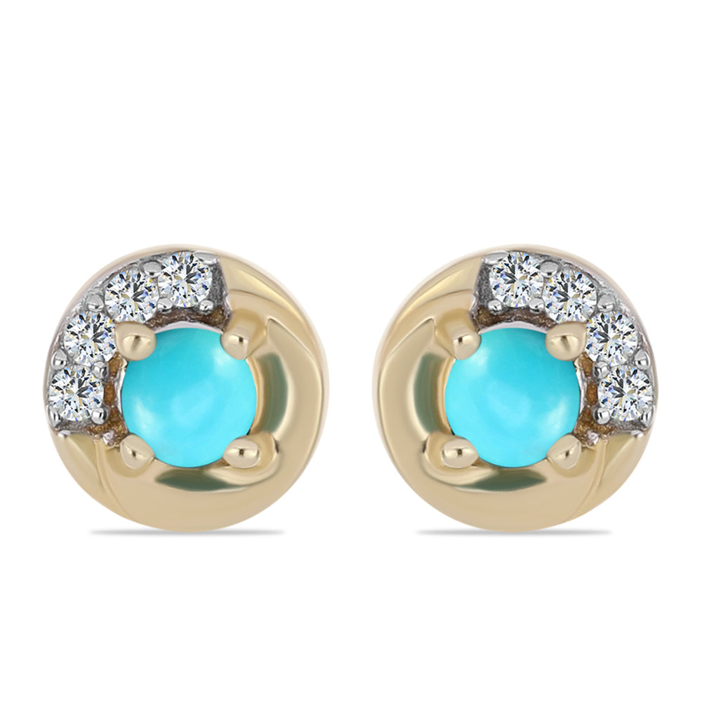 Pozlacené Stříbro 925/1000 - Náušnice s Tyrkysem Sleeping Beauty a Bílým Topazem - Karátové číslo: 0.31. přibližná hmotnost: 1.46 gramů