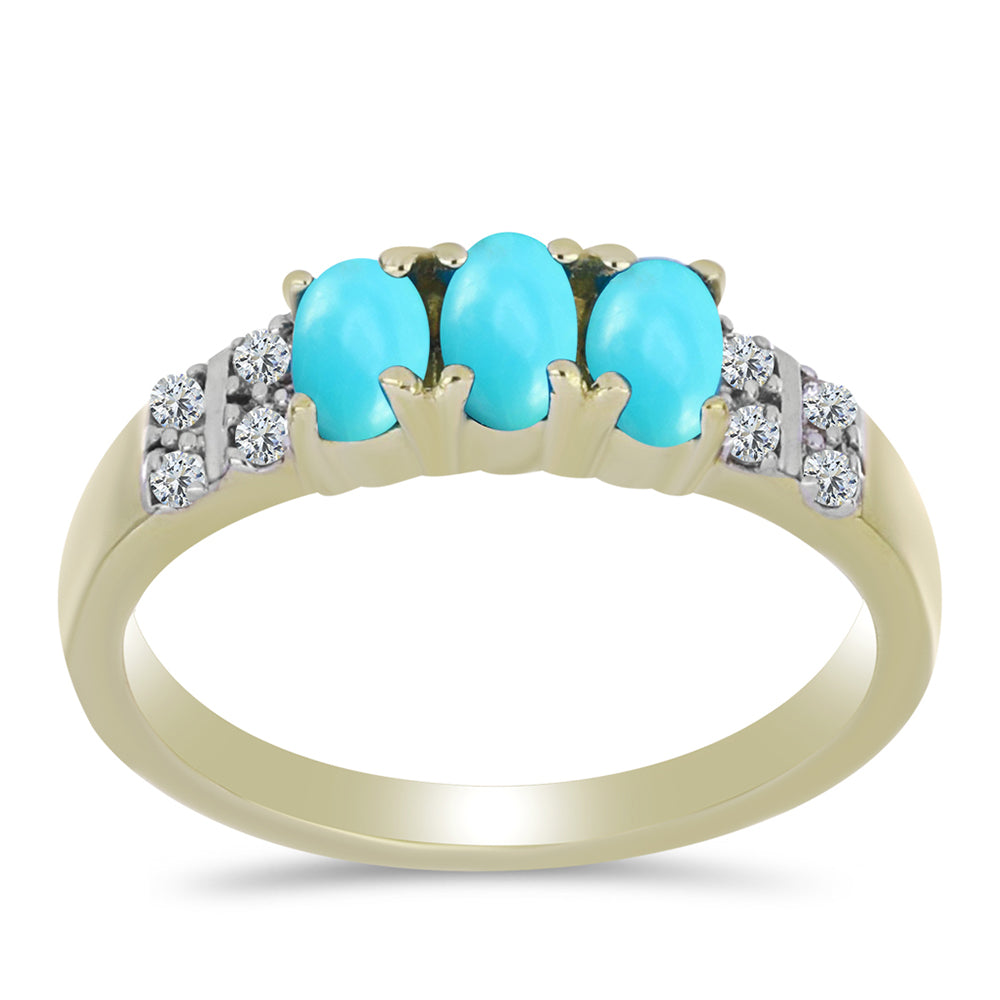 Pozlacené stříbro 925/1000 Prsten s Tyrkysem Sleeping Beauty a Bílým Topazem - Karátové číslo: 0.65. přibližná hmotnost: 2.66 gramů