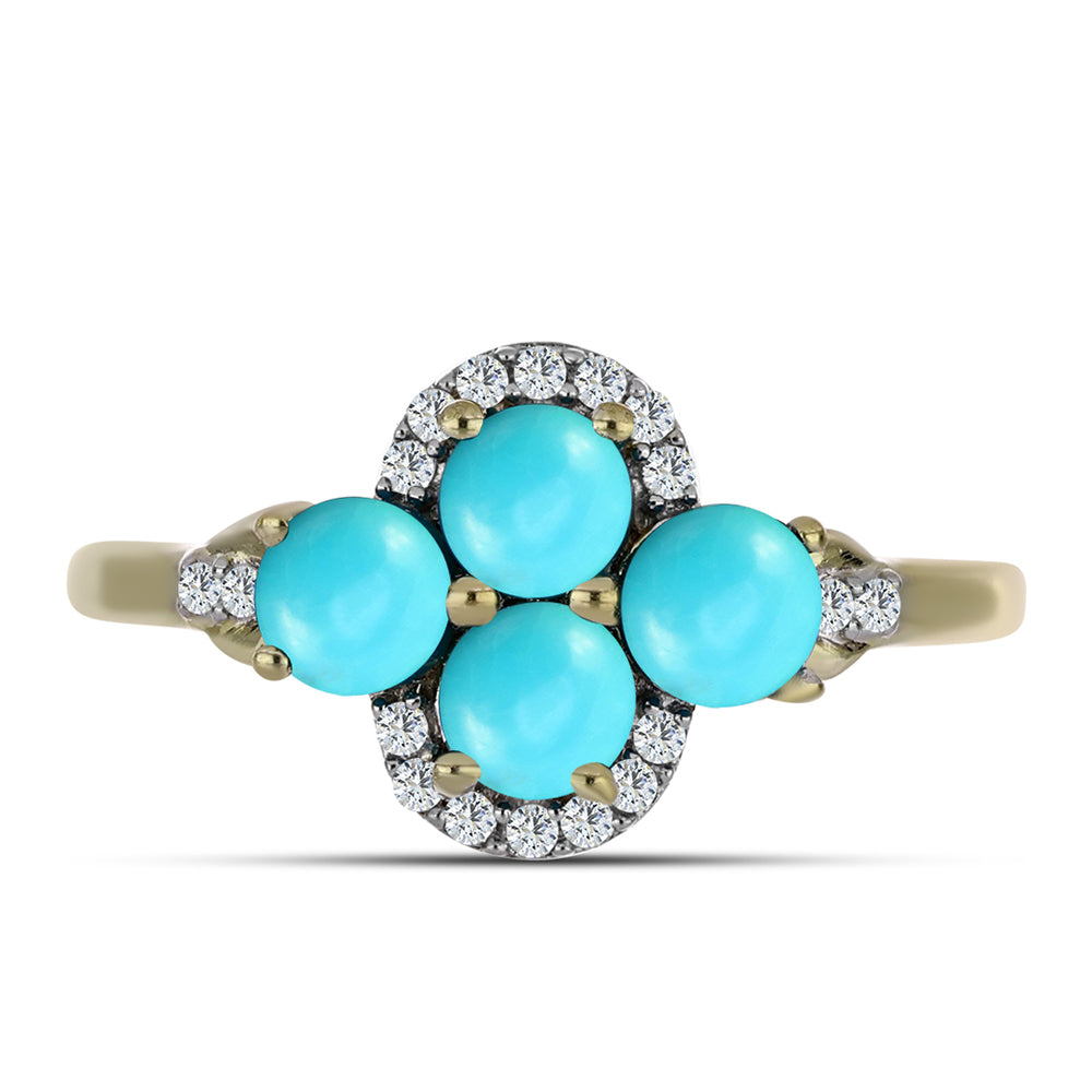 Pozlacené Stříbro 925/1000 - Prsten s Tyrkysem Sleeping Beauty a Bílým Topazem - Karátové číslo: 1.38. přibližná hmotnost: 2.62 gramů 1 