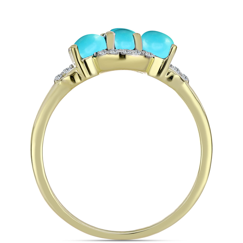 Pozlacené Stříbro 925/1000 - Prsten s Tyrkysem Sleeping Beauty a Bílým Topazem - Karátové číslo: 1.38. přibližná hmotnost: 2.62 gramů 2 