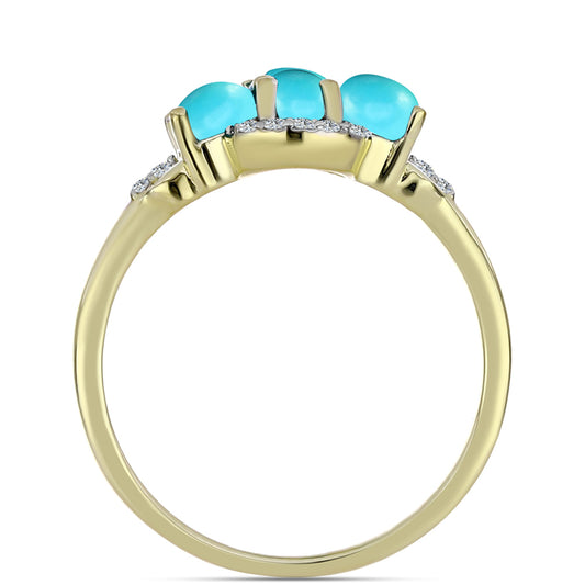 Pozlacené Stříbro 925/1000 - Prsten s Tyrkysem Sleeping Beauty a Bílým Topazem - Karátové číslo: 1.38. přibližná hmotnost: 2.62 gramů