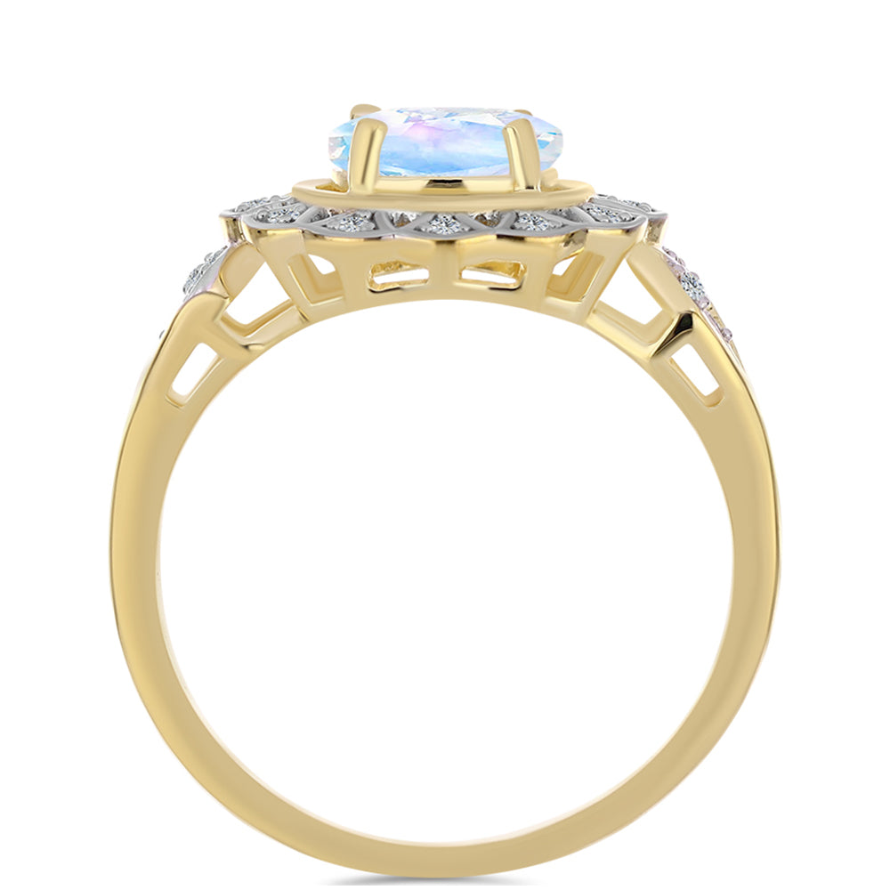 Pozlacené stříbro 925/1000 Prsten s Duhovým Měsíčním Kamenem a Bílým Topazem - Karátové číslo: 1.23. přibližná hmotnost: 3.76 gramů 2 