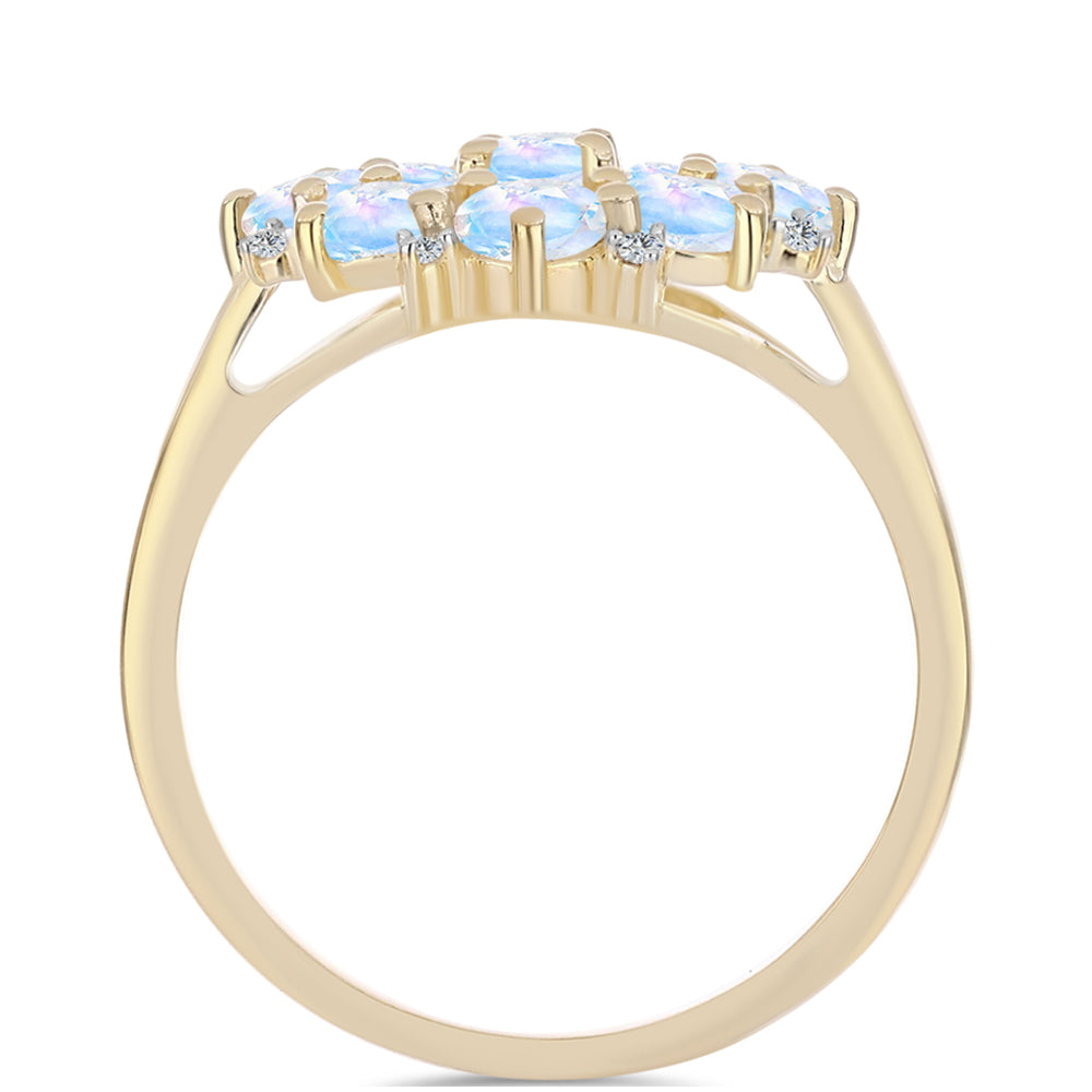 Pozlacené stříbro 925/1000 Prsten s Duhovým Měsíčním Kamenem a Bílým Topazem - Karátové číslo: 2.38. přibližná hmotnost: 4.32 gramů