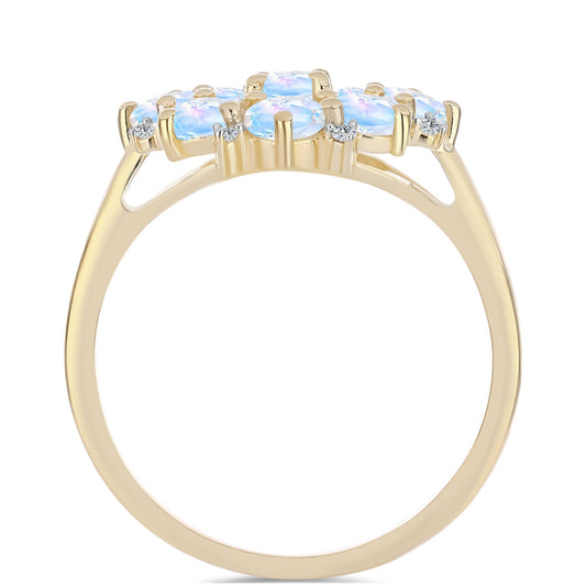 Pozlacené stříbro 925/1000 Prsten s Duhovým Měsíčním Kamenem a Bílým Topazem - Karátové číslo: 2.38. přibližná hmotnost: 4.32 gramů