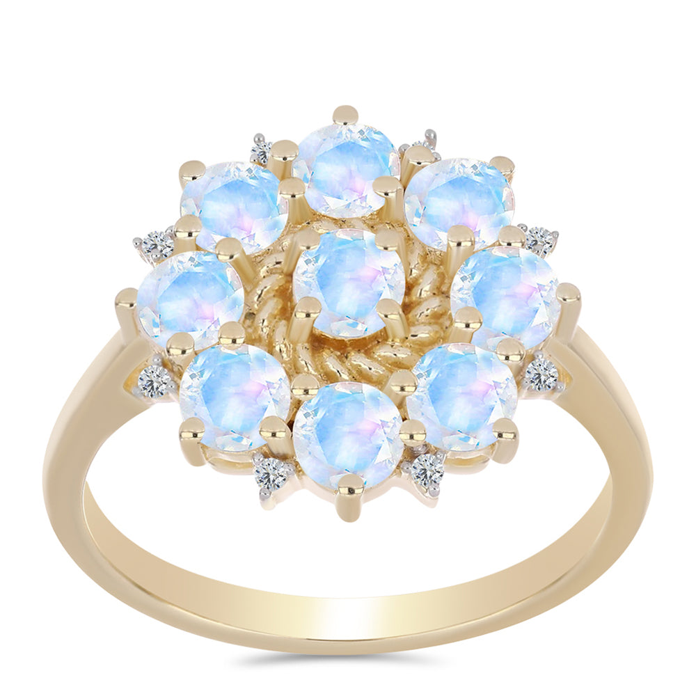 Pozlacené stříbro 925/1000 Prsten s Duhovým Měsíčním Kamenem a Bílým Topazem - Karátové číslo: 2.38. přibližná hmotnost: 4.32 gramů 3 