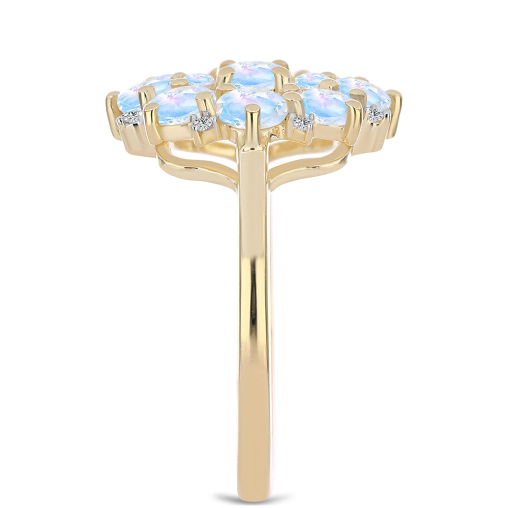 Pozlacené stříbro 925/1000 Prsten s Duhovým Měsíčním Kamenem a Bílým Topazem - Karátové číslo: 2.38. přibližná hmotnost: 4.32 gramů