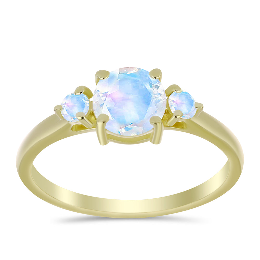 Pozlacený Stříbrný Prsten s Duhovým Měsíčním Kamenem 3 