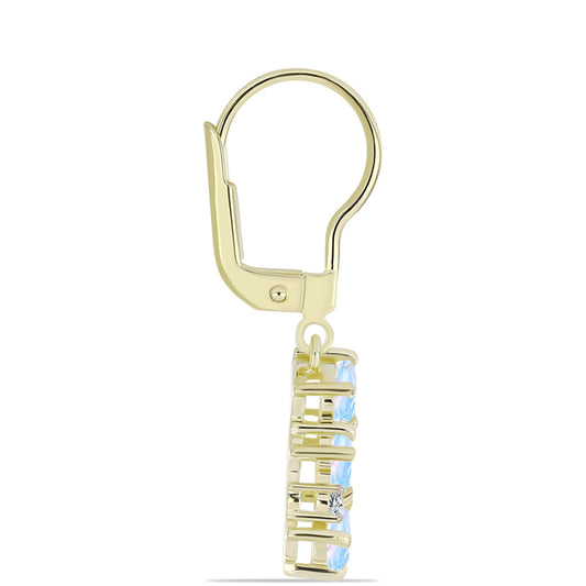 Pozlacené stříbro 925/1000 Náušnice s Duhovým Měsíčním Kamenem a Bílým Topazem - Karátové číslo: 1.41. přibližná hmotnost: 2.57 gramů