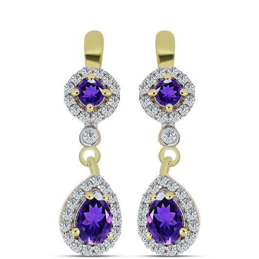 Pozlacené Stříbro 925/1000 - Náušnice s Marockým Ametystem a Bílým Topazem - Karátové číslo: 1.51. přibližná hmotnost: 4.08 gramů