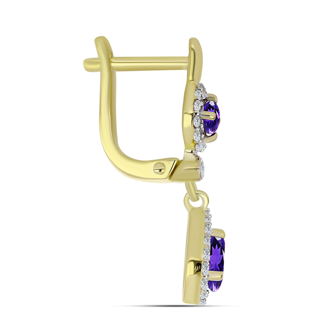 Pozlacené Stříbro 925/1000 - Náušnice s Marockým Ametystem a Bílým Topazem - Karátové číslo: 1.51. přibližná hmotnost: 4.08 gramů 2 