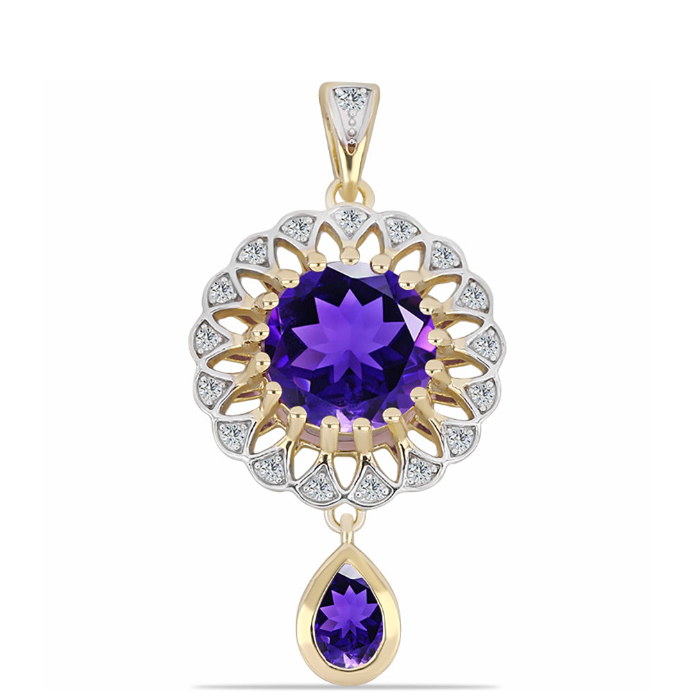 Pozlacený Stříbrný Přívěsek s Marockým Ametystem a Bílým Topazem 1 