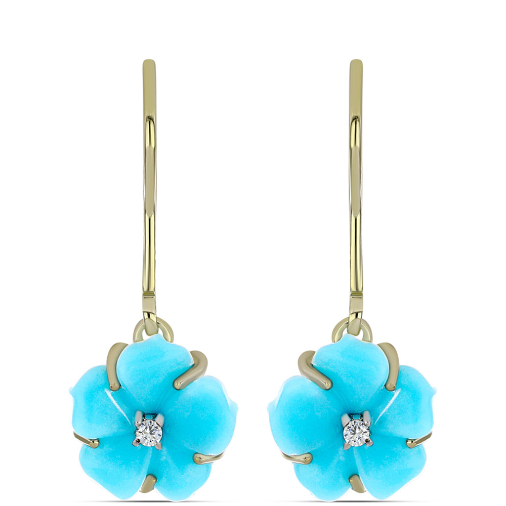 Pozlacené Stříbro 925/1000 - Náušnice s Tyrkysem Sleeping Beauty a Bílým Topazem - Karátové číslo: 2.62. přibližná hmotnost: 2.34 gramů