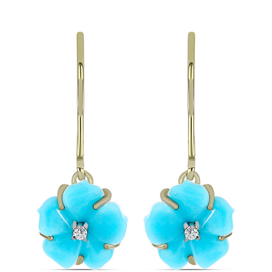 Pozlacené Stříbro 925/1000 - Náušnice s Tyrkysem Sleeping Beauty a Bílým Topazem - Karátové číslo: 2.62. přibližná hmotnost: 2.34 gramů