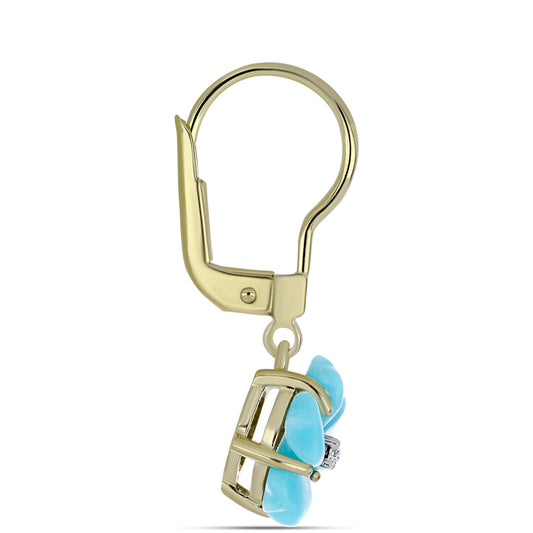 Pozlacené Stříbro 925/1000 - Náušnice s Tyrkysem Sleeping Beauty a Bílým Topazem - Karátové číslo: 2.62. přibližná hmotnost: 2.34 gramů