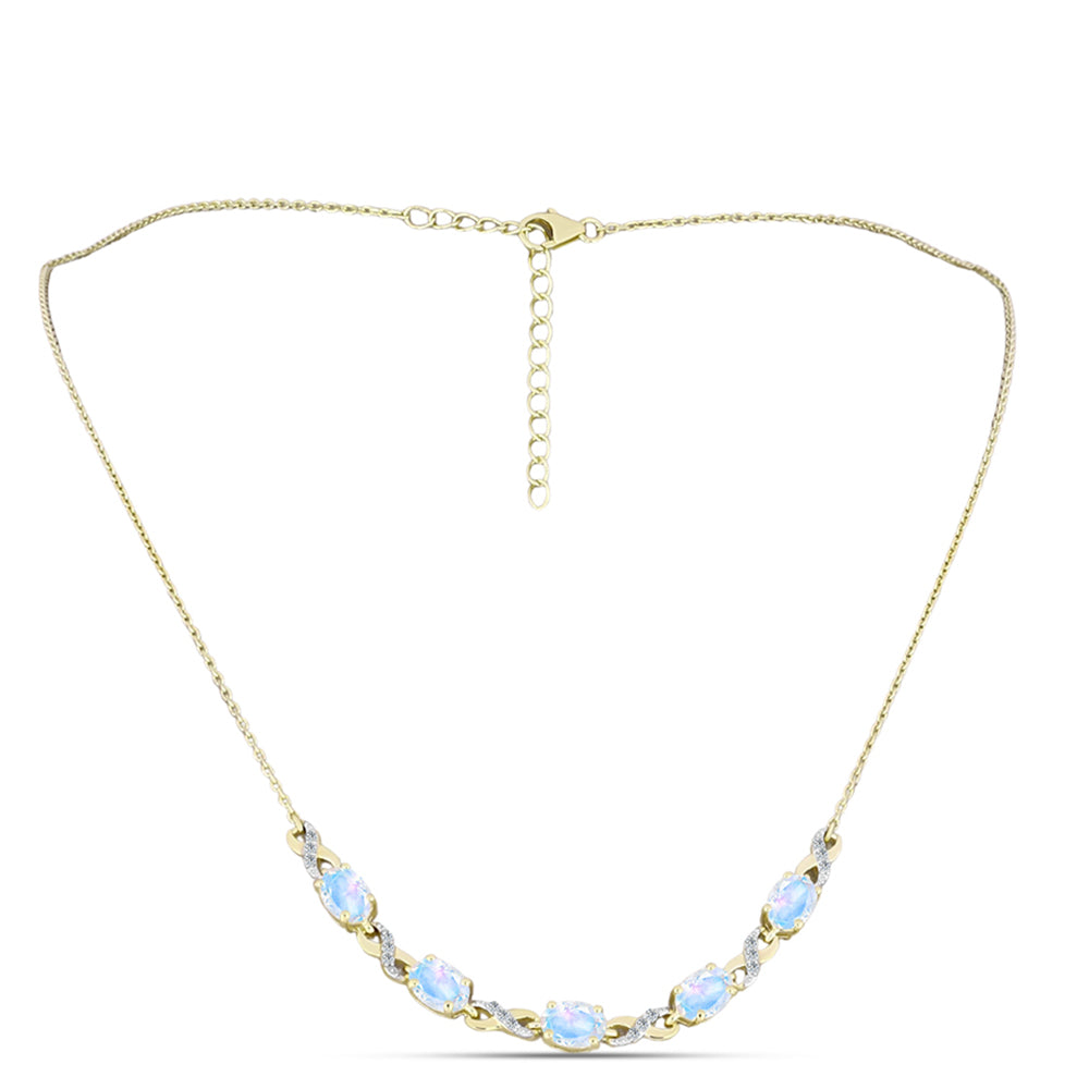 Pozlacený Stříbrný Náhrdelník s Duhovým Měsíčním Kamenem a Bílým Topazem 1 