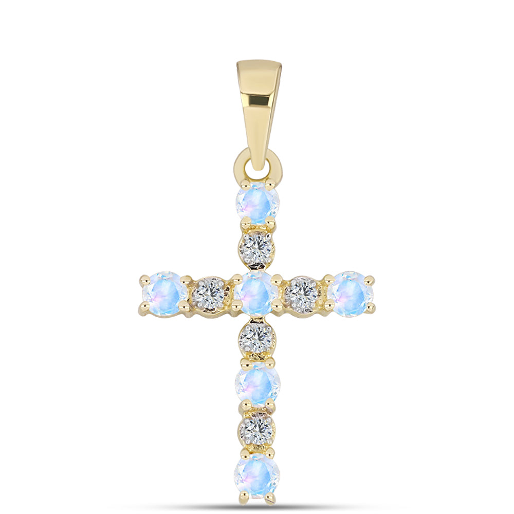 Pozlacené Stříbro 925/1000 - Přívěsek s Duhovým Měsíčním Kamenem a Bílým Topazem - Karátové číslo: 0.45. přibližná hmotnost: 1.1 gramů 1 