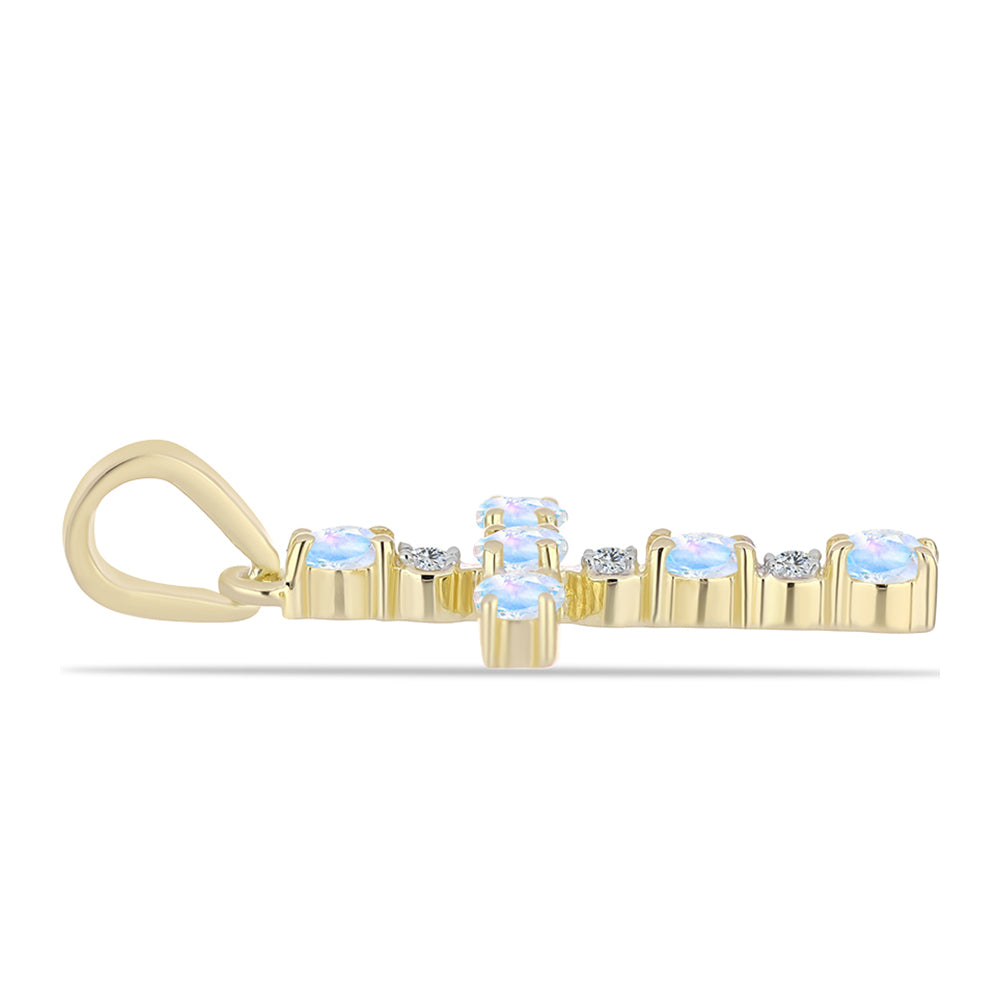 Pozlacené Stříbro 925/1000 - Přívěsek s Duhovým Měsíčním Kamenem a Bílým Topazem - Karátové číslo: 0.45. přibližná hmotnost: 1.1 gramů