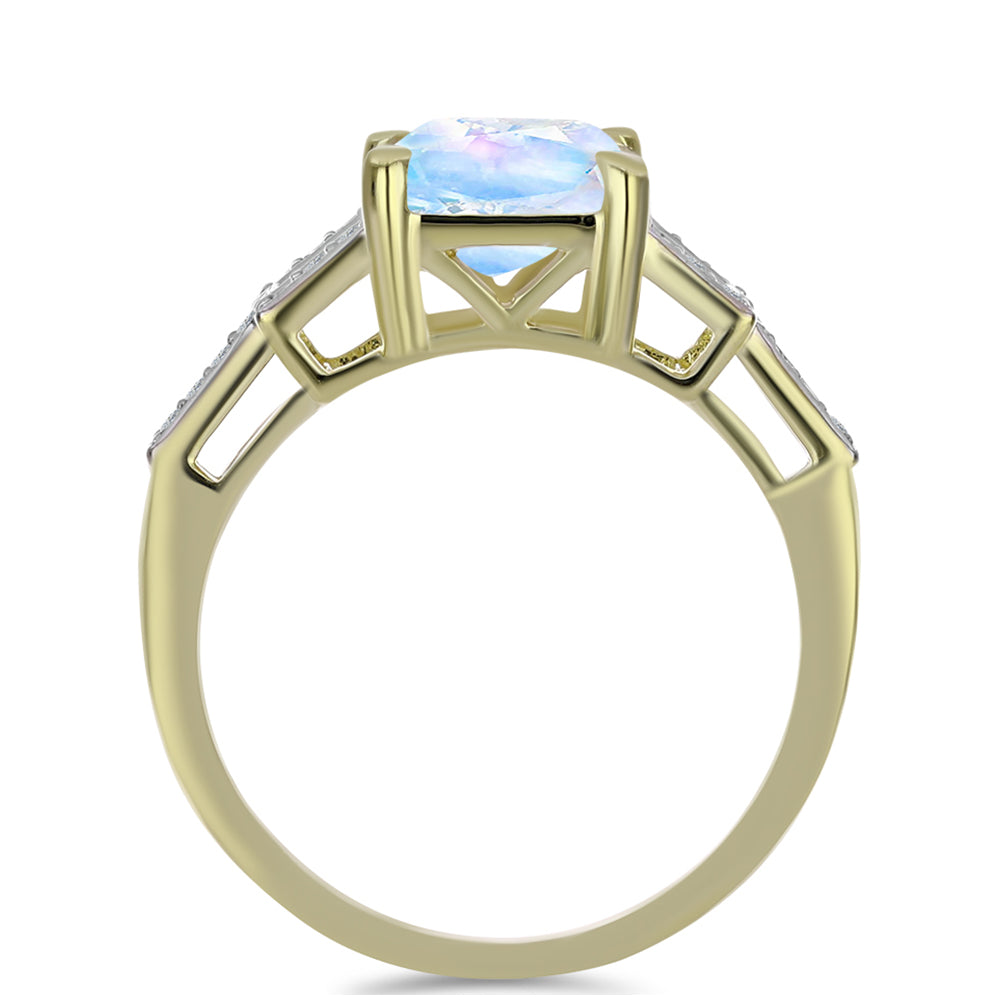 Pozlacené stříbro 925/1000 Prsten s Duhovým Měsíčním Kamenem a Bílým Topazem - Karátové číslo: 3.01. přibližná hmotnost: 3.75 gramů