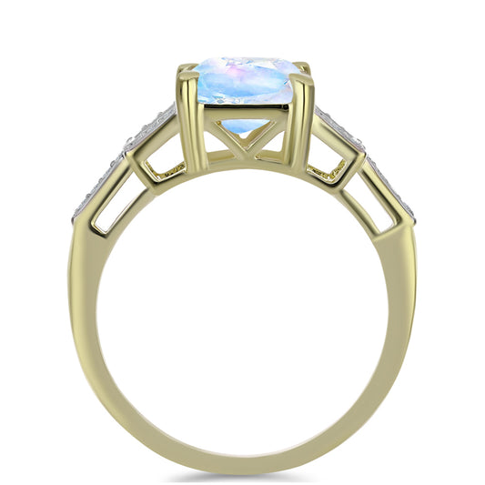 Pozlacené stříbro 925/1000 Prsten s Duhovým Měsíčním Kamenem a Bílým Topazem - Karátové číslo: 3.01. přibližná hmotnost: 3.75 gramů