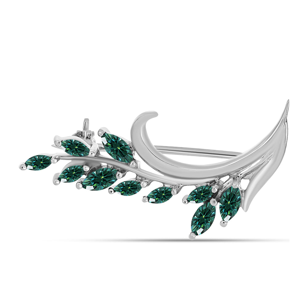 Stříbro 925/1000 - Brož s Zelenkavý mořsky modrý Moissanitem - Karátové číslo: 0.44. přibližná hmotnost: 1.78 gramů 1 