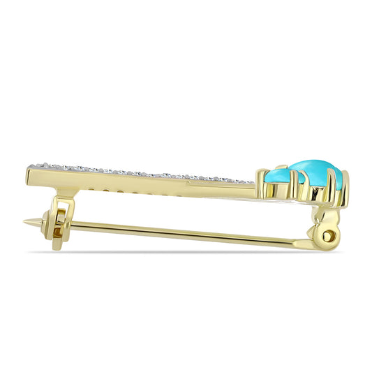 Pozlacené stříbro 925/1000 Brož s Tyrkysem Sleeping Beauty a Bílým Topazem - Karátové číslo: 0.93. přibližná hmotnost: 2.33 gramů