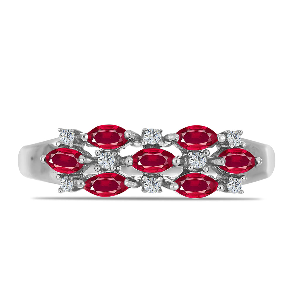 Stříbro 925/1000 - Prsten s Madagaskarským Rubínem a Bílým Topazem - Karátové číslo: 0.88. přibližná hmotnost: 2.54 gramů