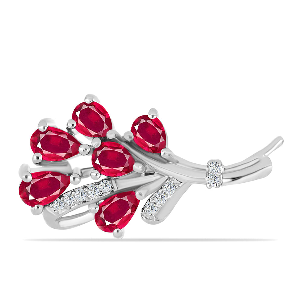 Stříbro 925/1000 - Brož s Madagaskarským Rubínem a Bílým Topazem - Karátové číslo: 1.76. přibližná hmotnost: 2.7 gramů 1 