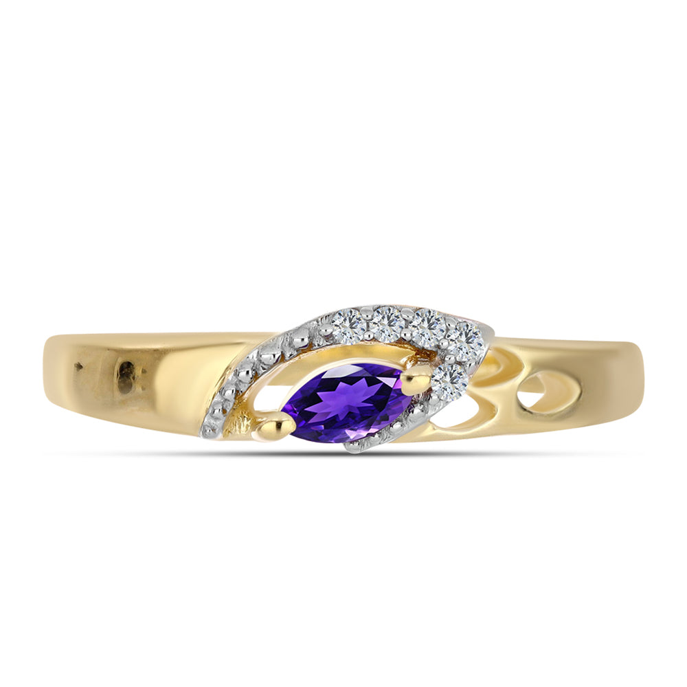 Pozlacené Stříbro 925/1000 - Prsten s Marockým Ametystem a Bílým Topazem - Karátové číslo: 0.19. přibližná hmotnost: 2.35 gramů