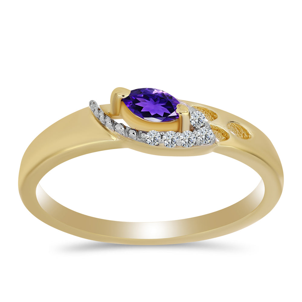 Pozlacené Stříbro 925/1000 - Prsten s Marockým Ametystem a Bílým Topazem - Karátové číslo: 0.19. přibližná hmotnost: 2.35 gramů