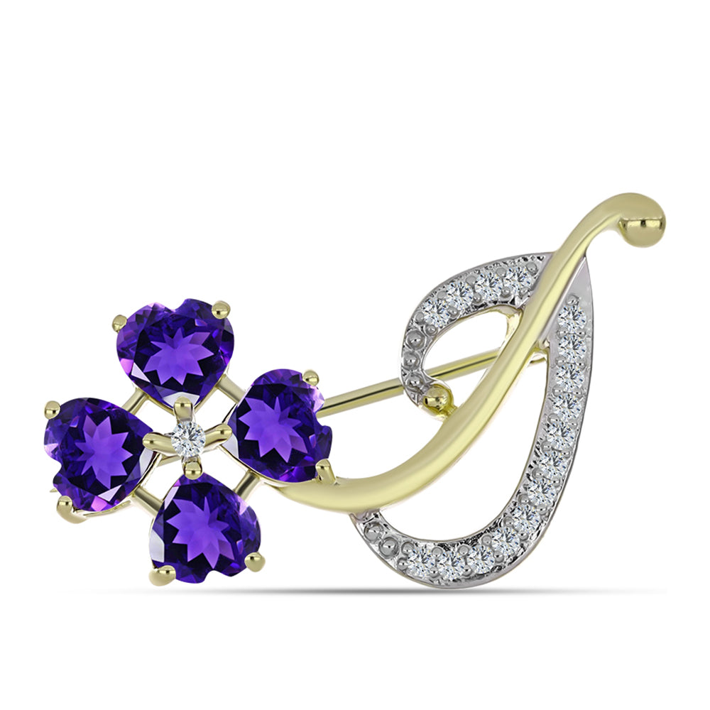 Pozlacené stříbro 925/1000 Brož s Marockým Ametystem a Bílým Topazem - Karátové číslo: 1.83. přibližná hmotnost: 3.6 gramů 1 