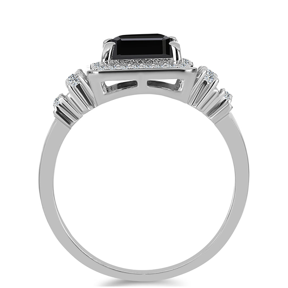 Stříbro 925/1000 - Prsten s Obsidiánem a Bílým Topazem - Karátové číslo: 1.95. přibližná hmotnost: 3.9 gramů 2 